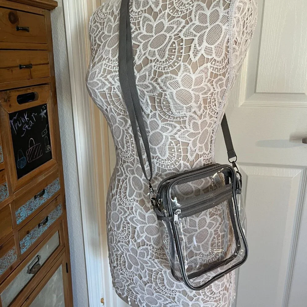 Clear Crossbody Size MD Handbag / Concerts/ Events - NWT - Gray